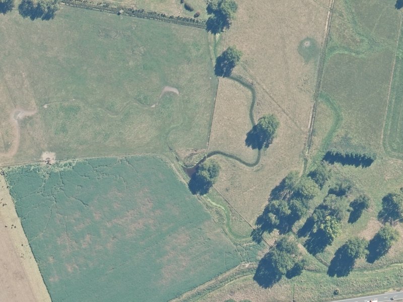 aerial view of Cheviot Oxidation Ponds and the ground around it