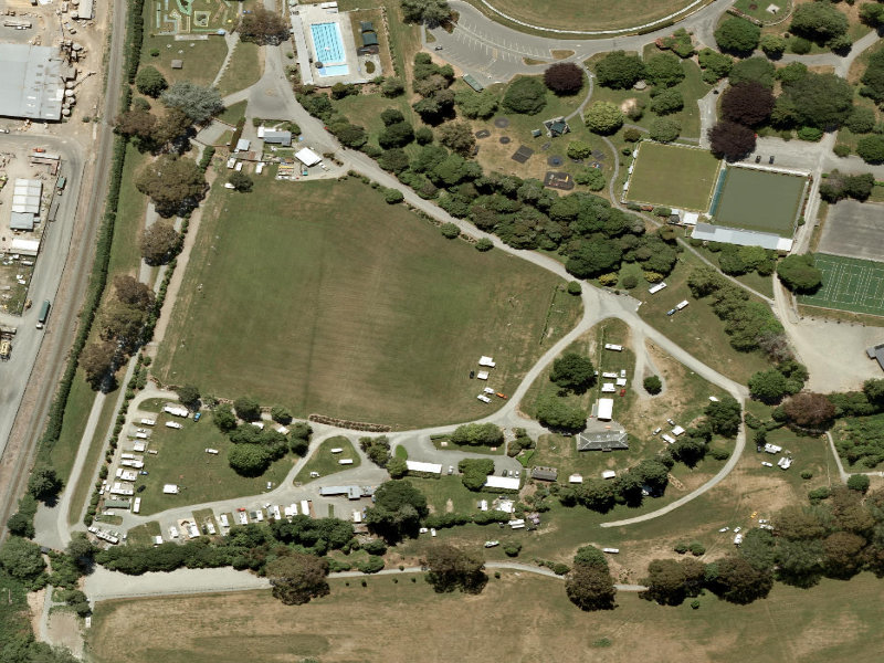 aerial view of Temuka Camp Ground and the ground around it