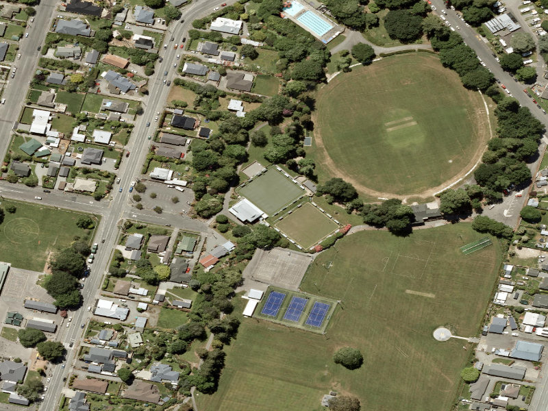 aerial view of Geraldine Domain Bowling Club and the ground around it