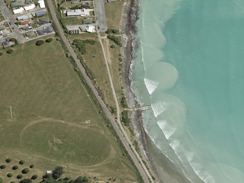 aerial view of Waimataitai Beach and the ground around it