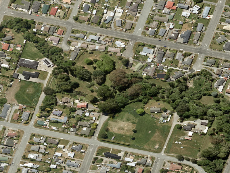 aerial view of Taumatakahu Stream Reserve and the ground around it