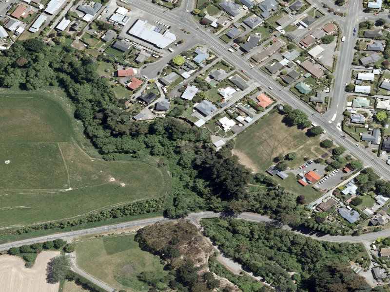 aerial view of Otipua Creek Esplanade Reserve (34 Gleniti Road) and the ground around it