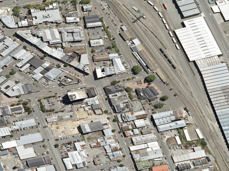 aerial view of Chengs Restaurant and the ground around it