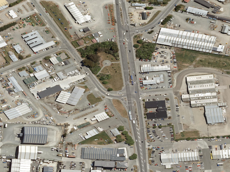 aerial view of State Highway 1 / 8 Corner and the ground around it