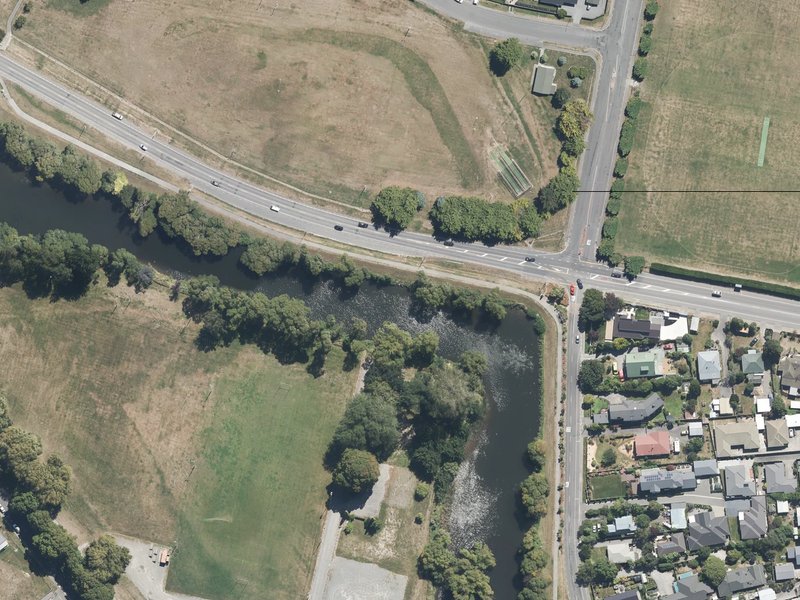 aerial view of Kaiapoi Riverbank North Side and the ground around it