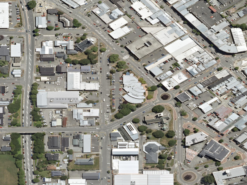 aerial view of Timaru Library Grounds and the ground around it