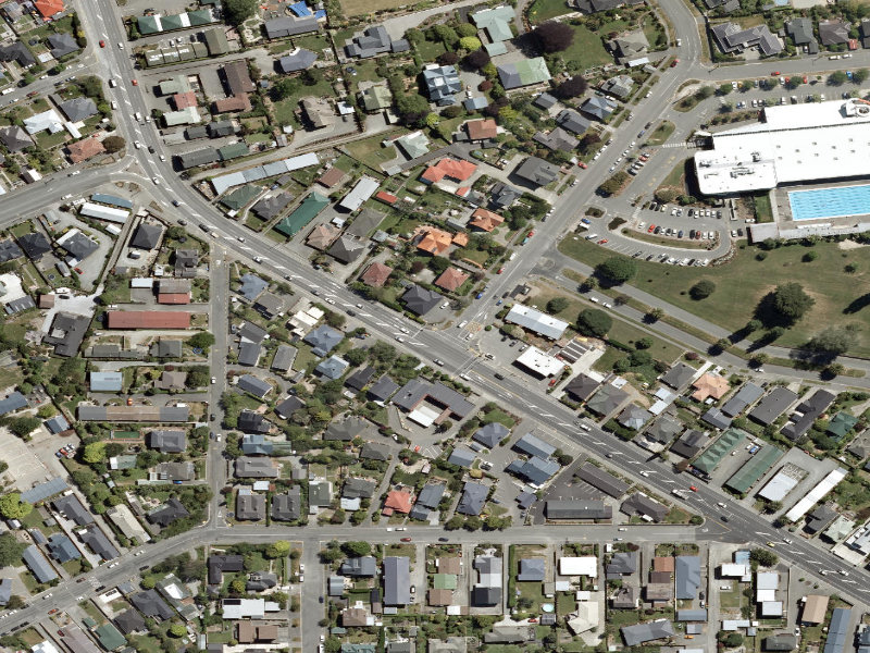 aerial view of Te Weka / Evans Street Bedding and the ground around it