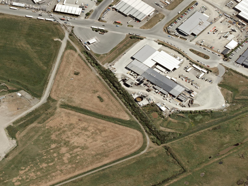 aerial view of Washdyke Drainage Channel and the ground around it