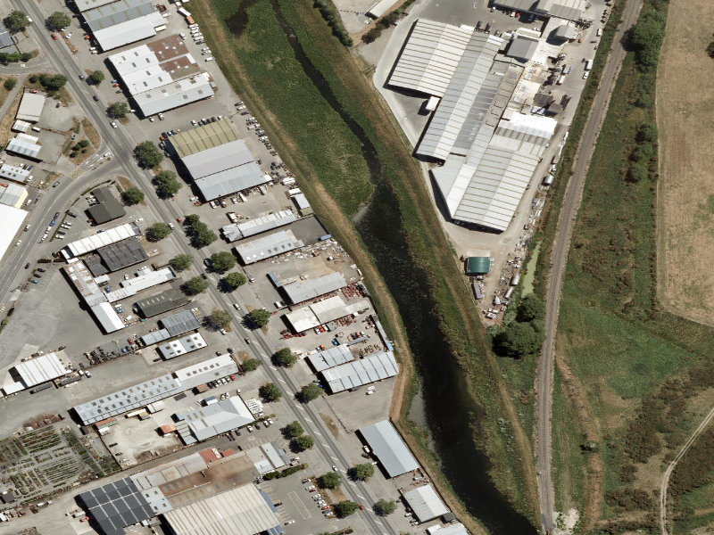 aerial view of Washdyke Stream and the ground around it