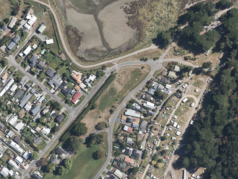 aerial view of Waikuku Beach - North Oval and the ground around it