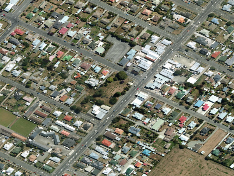 aerial view of Roberts Park and the ground around it