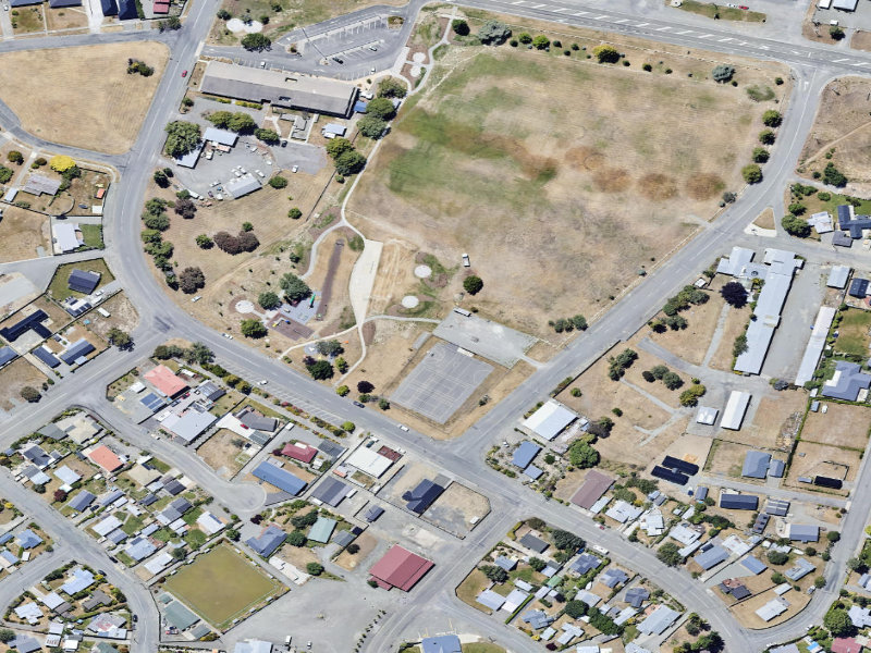 aerial view of Otematata Recreation Reserve (Domain) and the ground around it