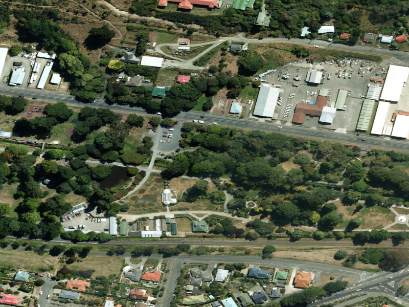aerial view of Native Garden Public Gardens and the ground around it