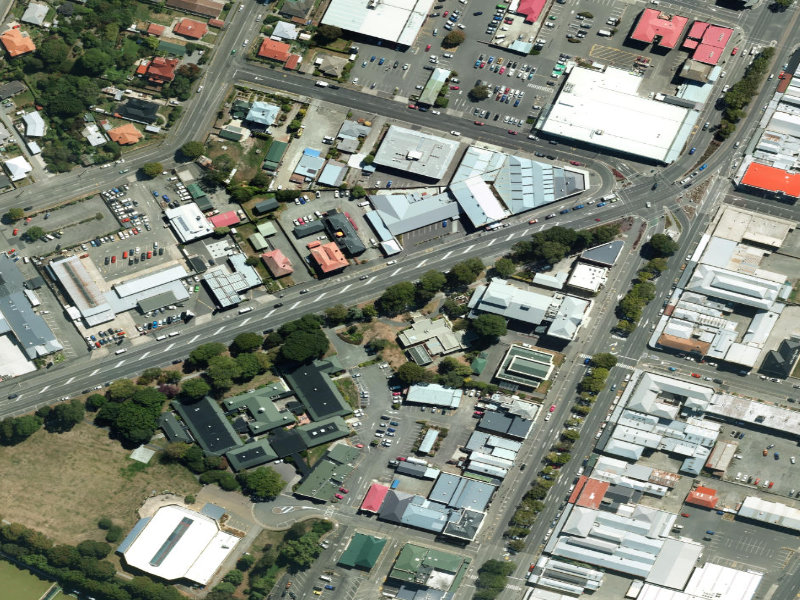 aerial view of Mcadam Avenue Beautification Area and the ground around it
