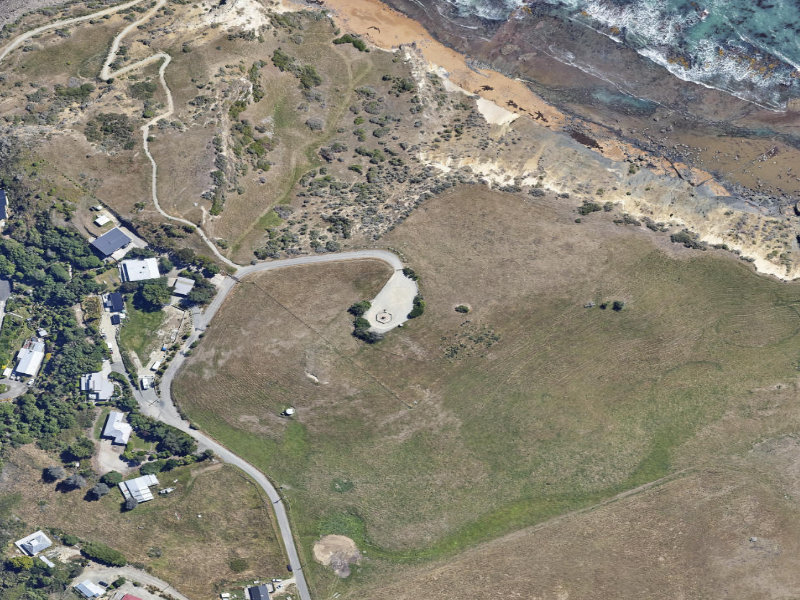 aerial view of Moeraki Lookout Point and the ground around it