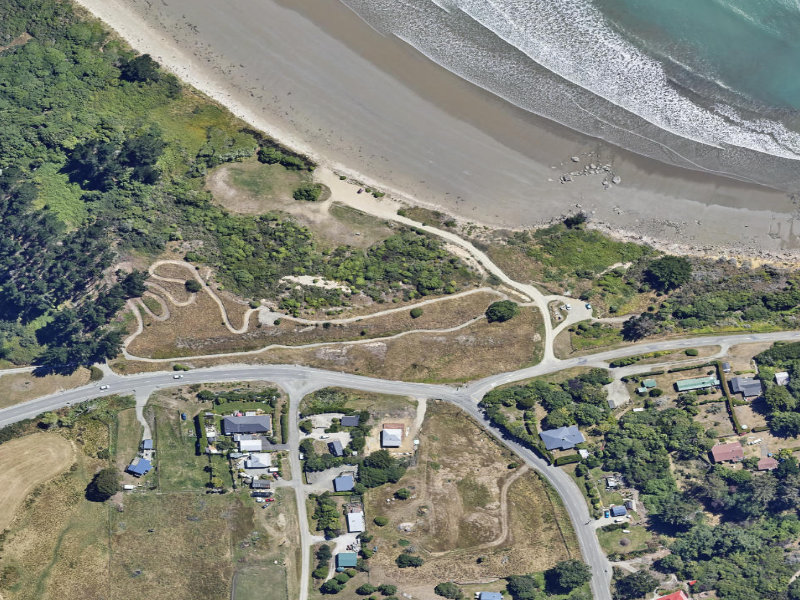 aerial view of Moeraki Beach Reserve and the ground around it