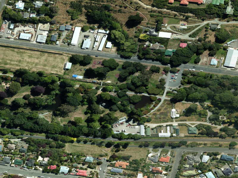 aerial view of Oamaru Stream Public Gardens and the ground around it