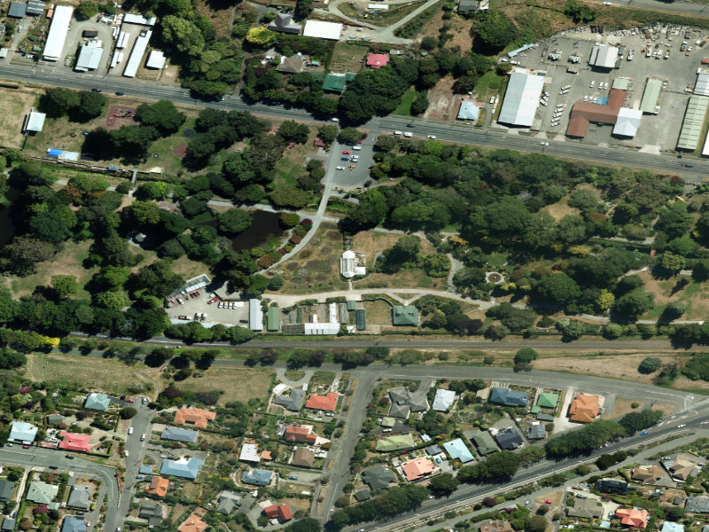aerial view of Display House Public Gardens and the ground around it