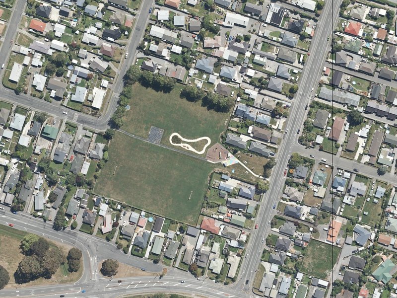 aerial view of Baker Park and the ground around it