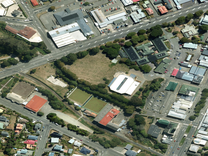 aerial view of Takaro Park and the ground around it