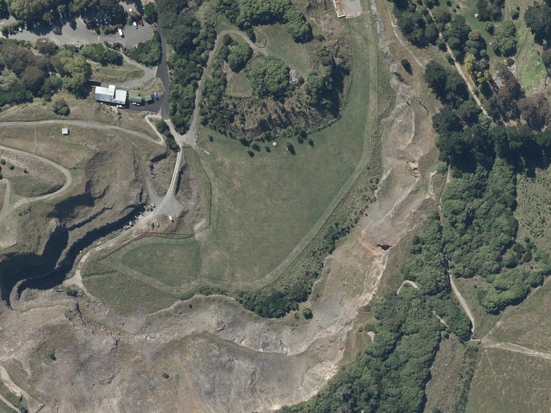 aerial view of Halswell Quarry Park and the ground around it