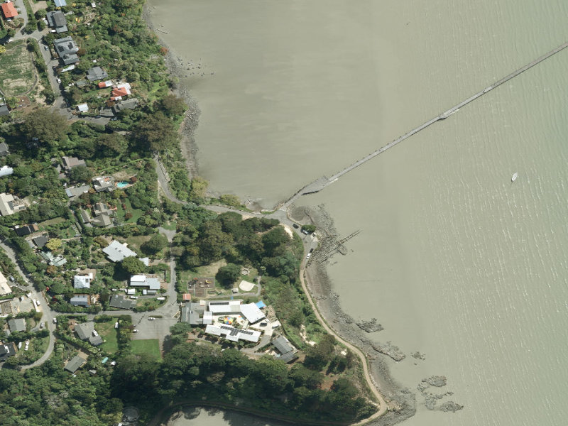 aerial view of Governors Bay Jetty and the ground around it