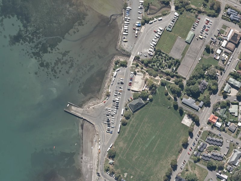 aerial view of Akaroa Boat Park and the ground around it