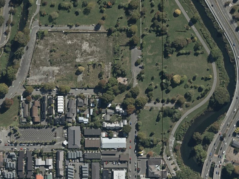 aerial view of Walnut Tree Park and the ground around it