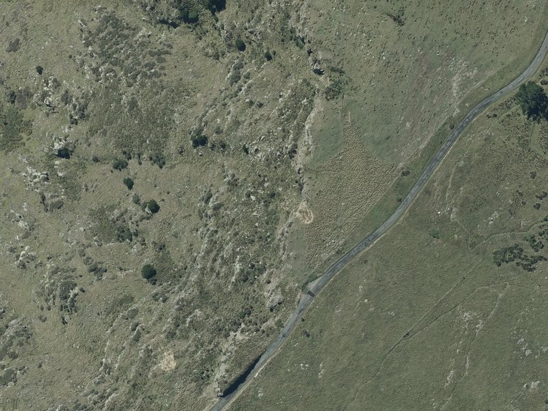 aerial view of Cattle Stop crag and the ground around it