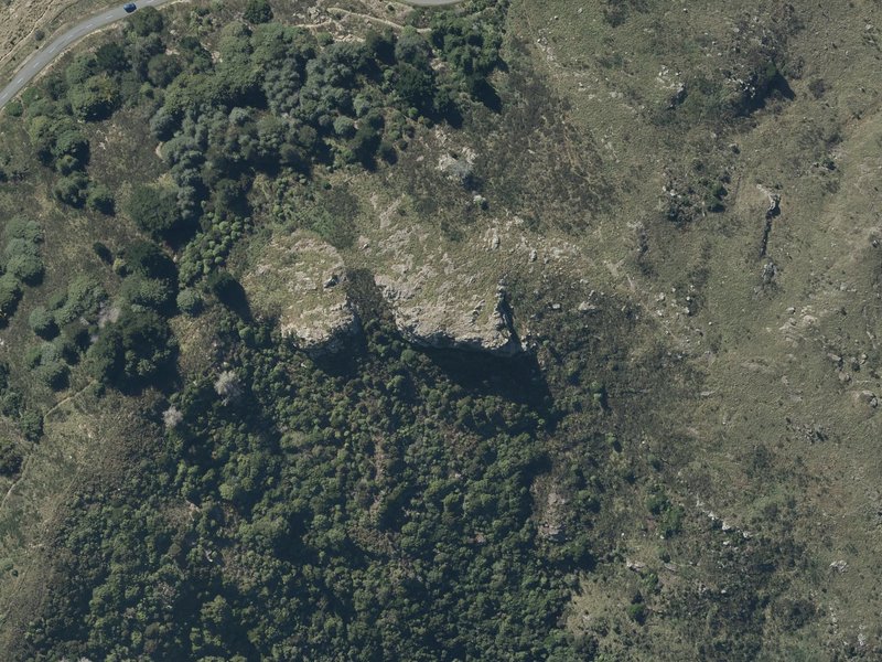 aerial view of Tamatea Crag and the ground around it