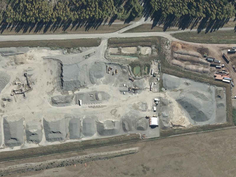 aerial view of Waimak Production Site and the ground around it