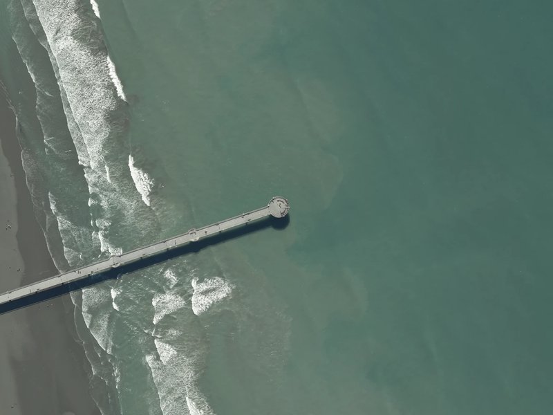 aerial view of New Brighton Pier and the ground around it