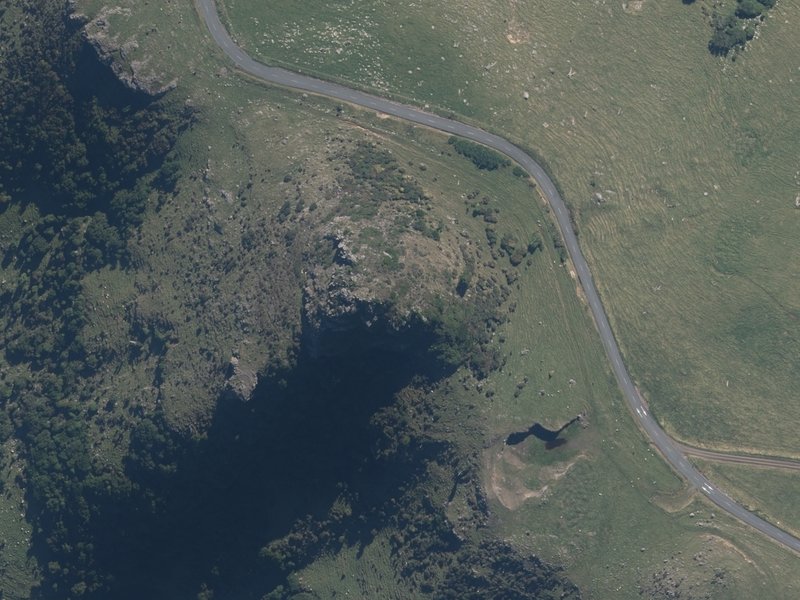 aerial view of Okains Peak and the ground around it