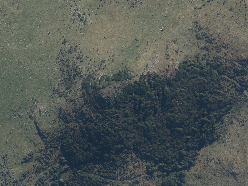 aerial view of Pigeon Bay Peak and the ground around it