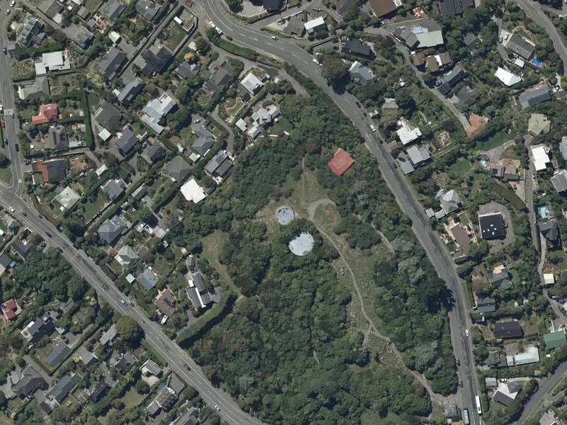 aerial view of Water Tower (Cashmere Hill lookout) and the ground around it