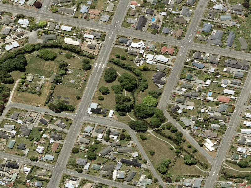 aerial view of Taumatakahu Stream Walkway and the ground around it