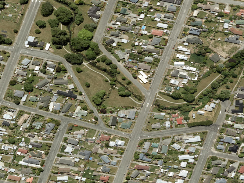 aerial view of Taumatakahu Stream Walkway and the ground around it