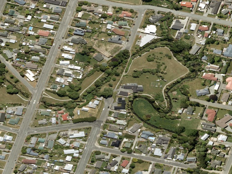 aerial view of Taumatakahu Stream Walkway and the ground around it
