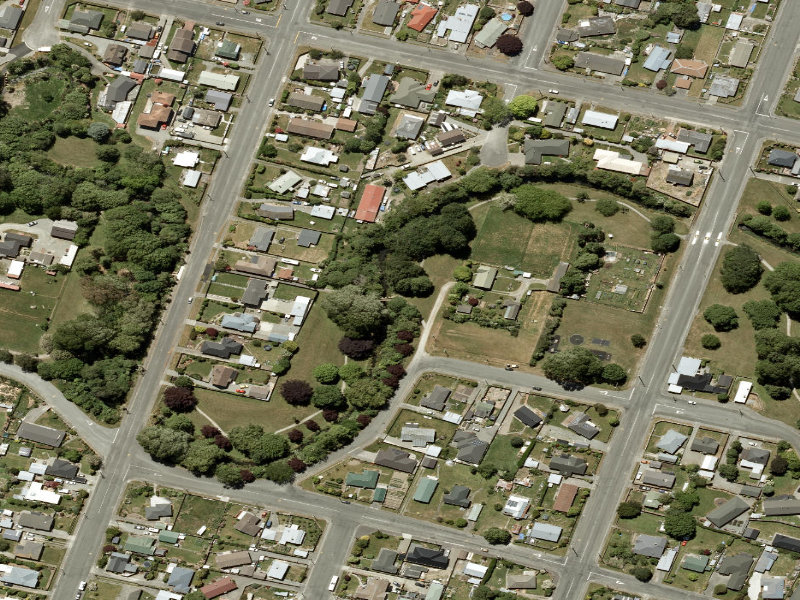aerial view of Taumatakahu Stream Walkway and the ground around it
