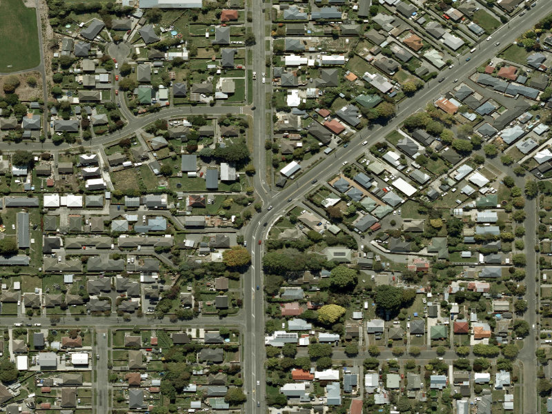 aerial view of Walk and bike track through Wainoni and the ground around it