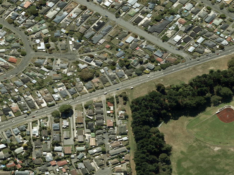 aerial view of Walk and bike track through Wainoni and the ground around it