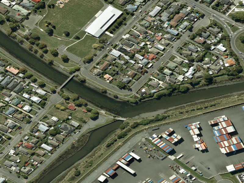 aerial view of Walk and bike track through Woolston and the ground around it