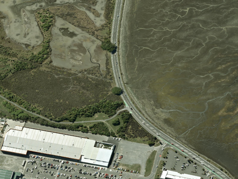 aerial view of Walk and bike track through Ferrymead and the ground around it