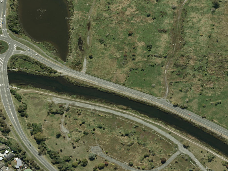 aerial view of Walk and bike track through New Brighton and the ground around it