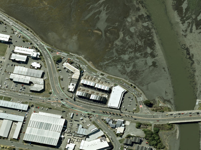 aerial view of Walk and bike track through Ferrymead and the ground around it