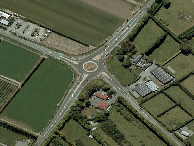 aerial view of Walk and bike track through Halswell and the ground around it
