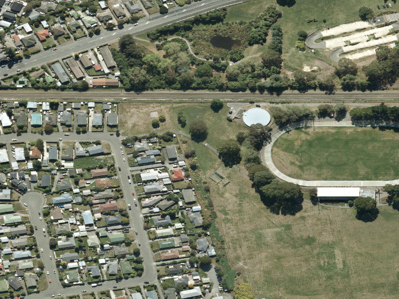 aerial view of Walk and bike track through Hornby and the ground around it