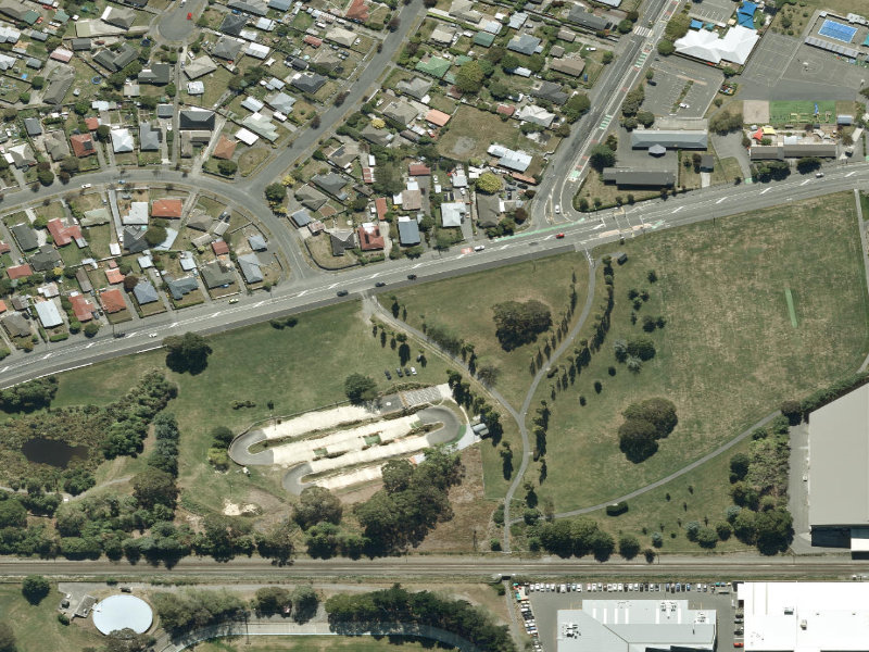 aerial view of Walk and bike track through Hornby and the ground around it