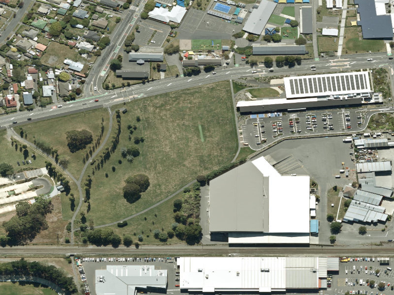 aerial view of Walk and bike track through Hornby and the ground around it