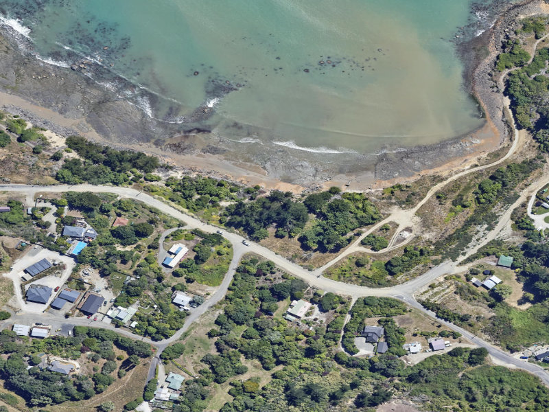 aerial view of Millenium Walkway, Moeraki and the ground around it